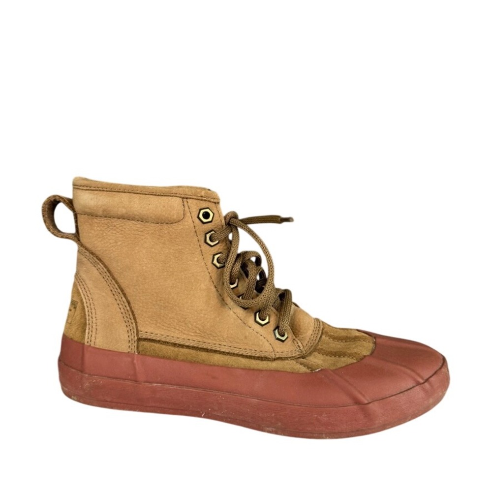 LL Bean Stonington Boots Women Tan Leather Suede Duck Sneakers Brick Red 8